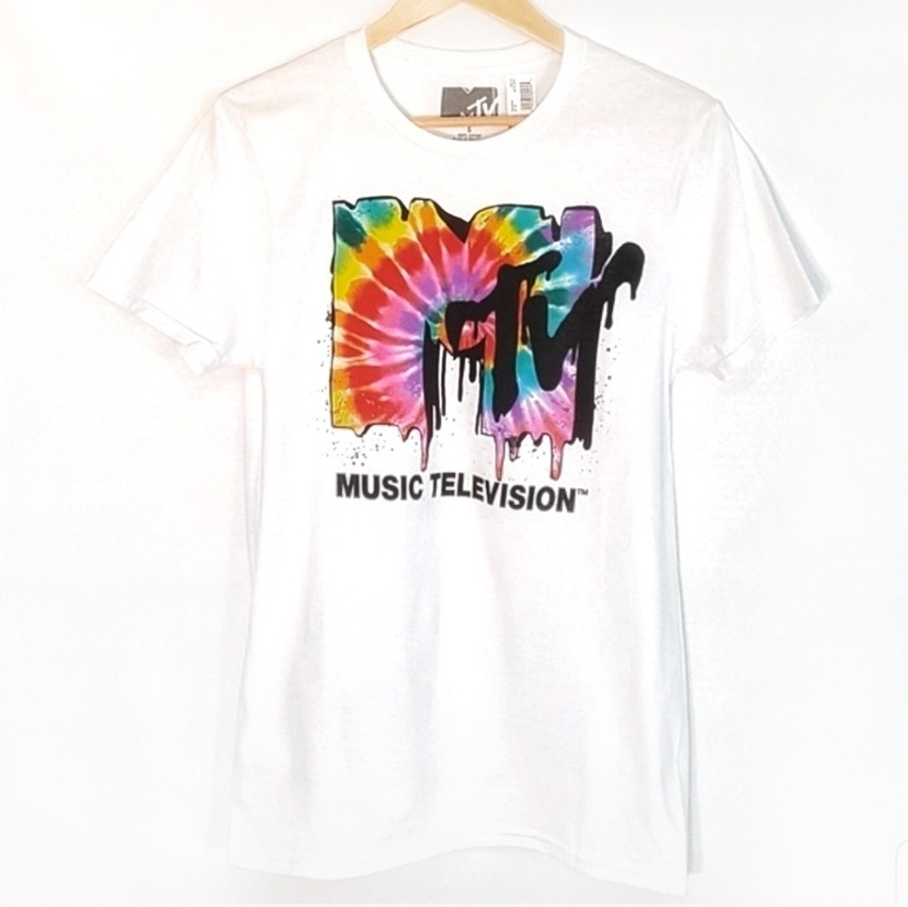 🎶 MTV Graphic Tee Liquid Tie Dye Rainbow TShirt - Picture 1 of 7